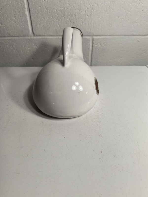 Vintage Enamelware Bedpan White Urinal Bed Pan Black Trim Patina Primitive gallery