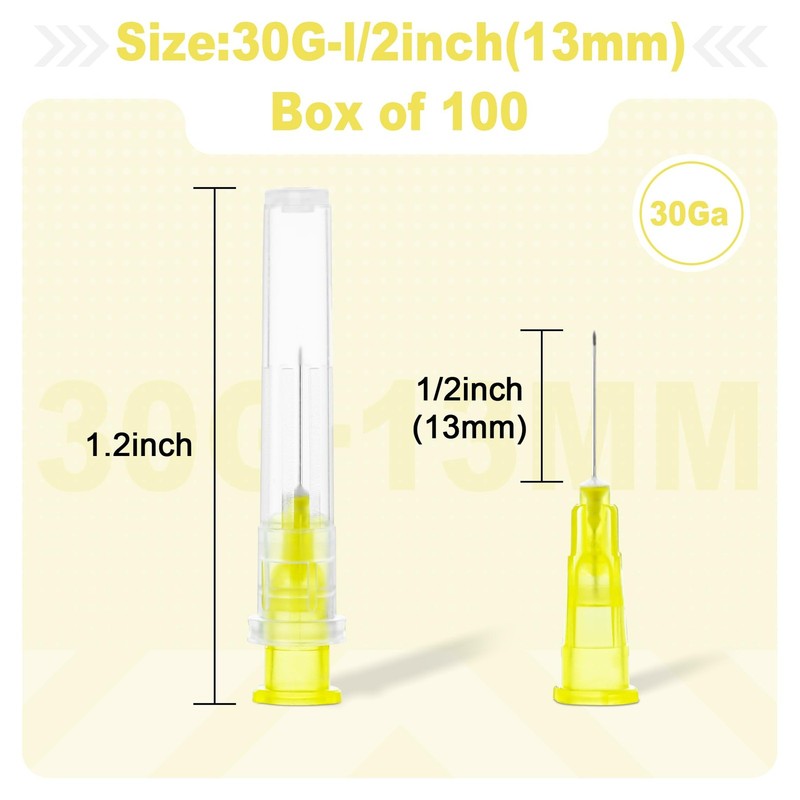 30 Gauge 1/2 Inch Needles with Caps, Individually Wrapped, 30 1/2" gallery
