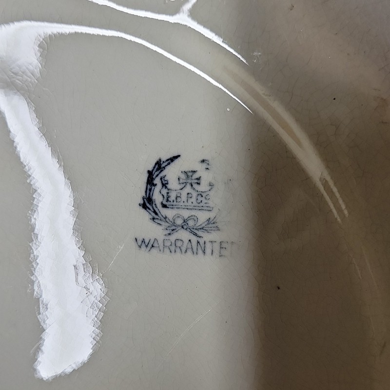 White Ceramic Bedpan/Chamber Pot with Handle Marked “E.B.P.C.” “WARRANTE” gallery