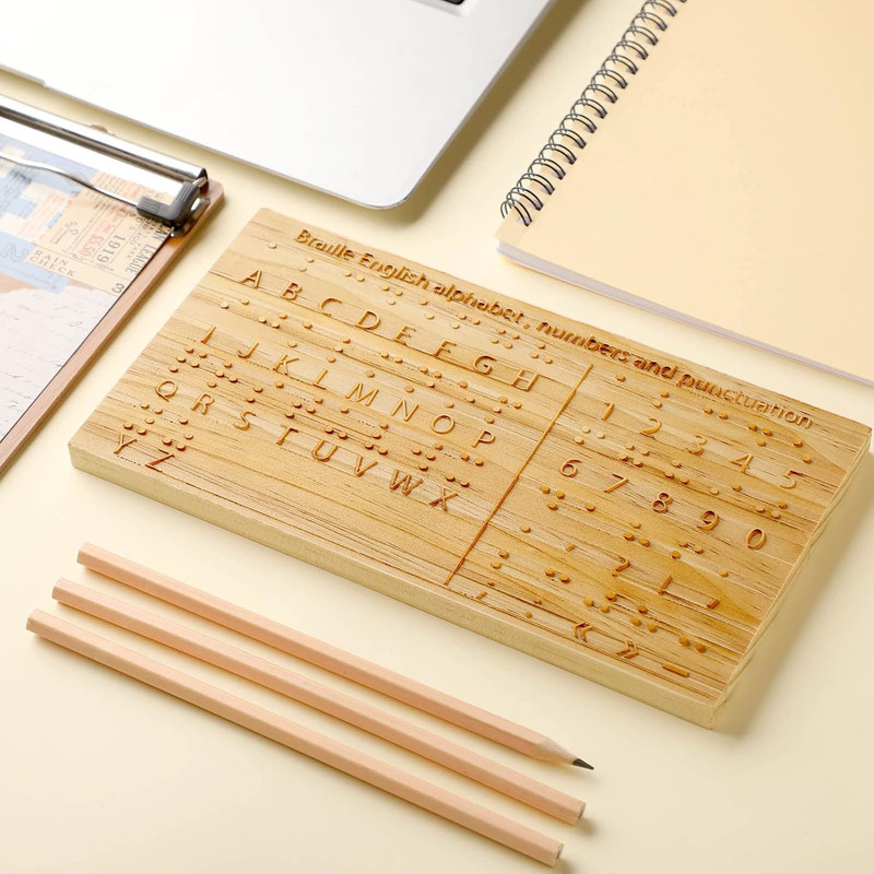 Braille Alphabet Board 8.7 X 6.3 Inches Wood Braille Fingerboard Carved Dots Bra gallery