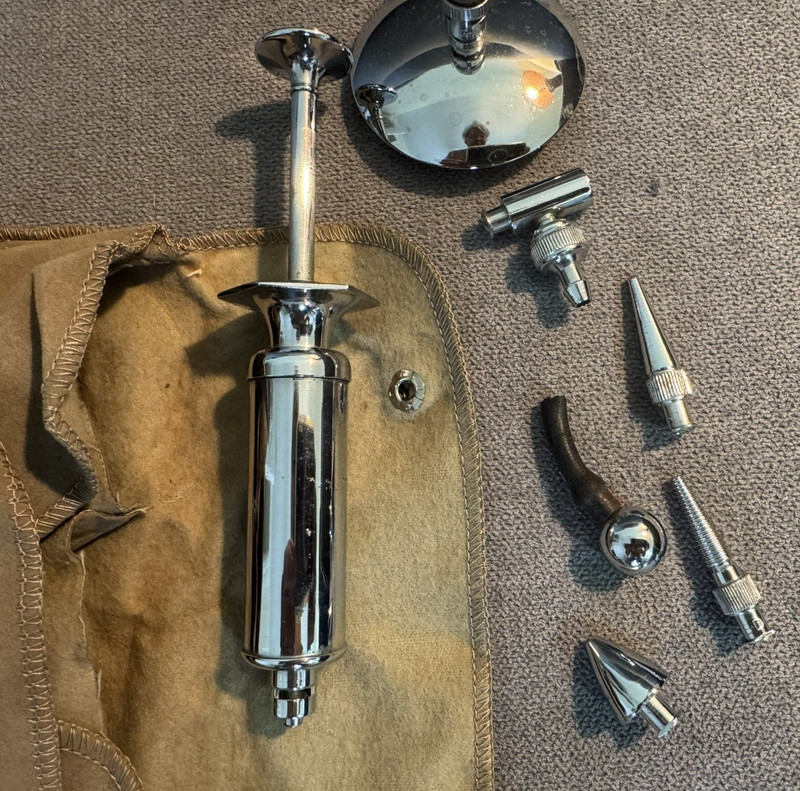 Vintage Medical Syringes and attachments with holder gallery