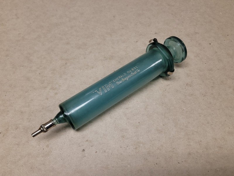 Antique 1930s VIM Emerald No 851 Medical Syringe Green Glass RARE 50CC Large gallery