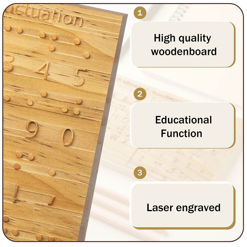 Yulejo Braille Alphabet Board 8.7 x 6.3 Inches Wood Braille Fingerboard Carve... gallery