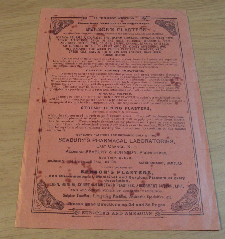 Authentic ANTIQUE 1890's Medical/Health~"BENSON'S PLASTER"~Label/Ad FLYER~ gallery
