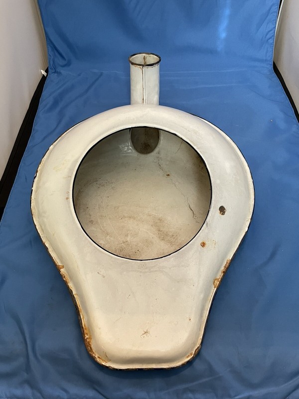 Vintage Hospital Bed Pan White Porcelain Enamel Black Trim Enamelware!