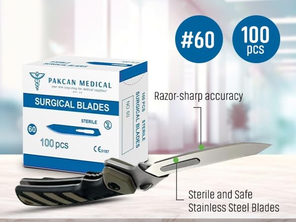 #60 Stainless Steel Scalpel Blades - Compatible with Havalon Piranta - Silver gallery