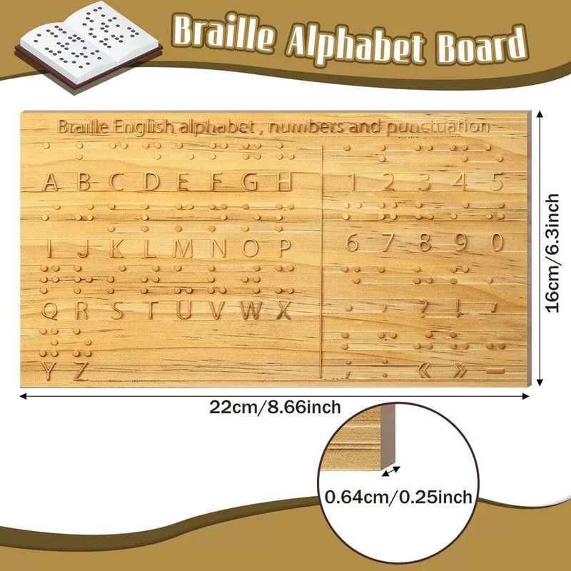 Yulejo Braille Alphabet Board 8.7 x 6.3 Inches Wood Braille Fingerboard Carve... gallery