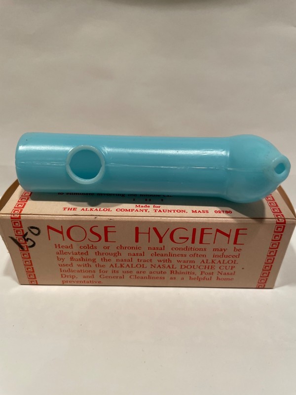 Vintage Alkalol Nasal Douche Cup with Box Blue Plastic Nose Hygiene Taunton MA