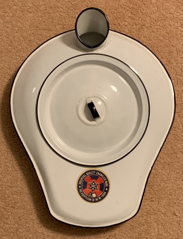 VINTAGE WHITE ENAMAL WARE URINAL & BEDPAN COMBINATION WITH ORIGINAL LABEL