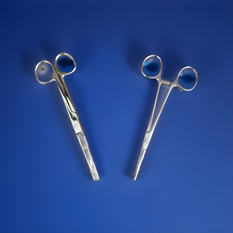 Operating Surgical 5.5” Stainless Sharp Straight & Needle Holder Scissors Set 2