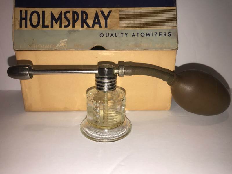 THROAT AND NASAL ATOMIZER NO 600 WITH ORIGINAL BOX VINTAGE HOLMSPRAY 1940S