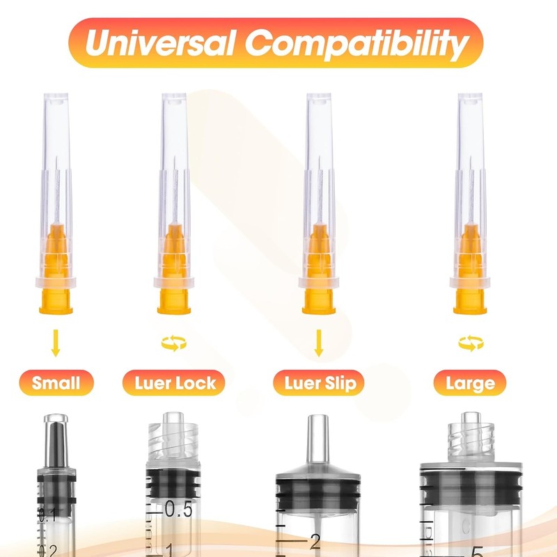 100 Pack 25 Gauge 1/2 Inch Needle 13mm with Cap, 25 Ga Disposable Needles for In gallery