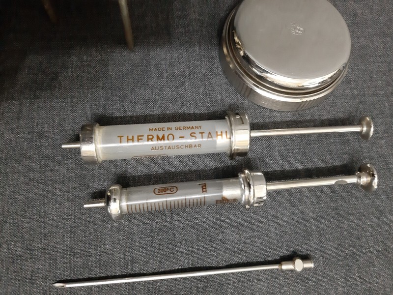Vintage Very Rare Metal Round Medical Sterilizer for Syringes & Needles gallery