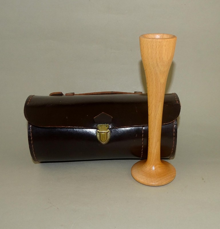 Vintage Old Doctor Wooden Stethoscope with Leather Small Bag Case Holder