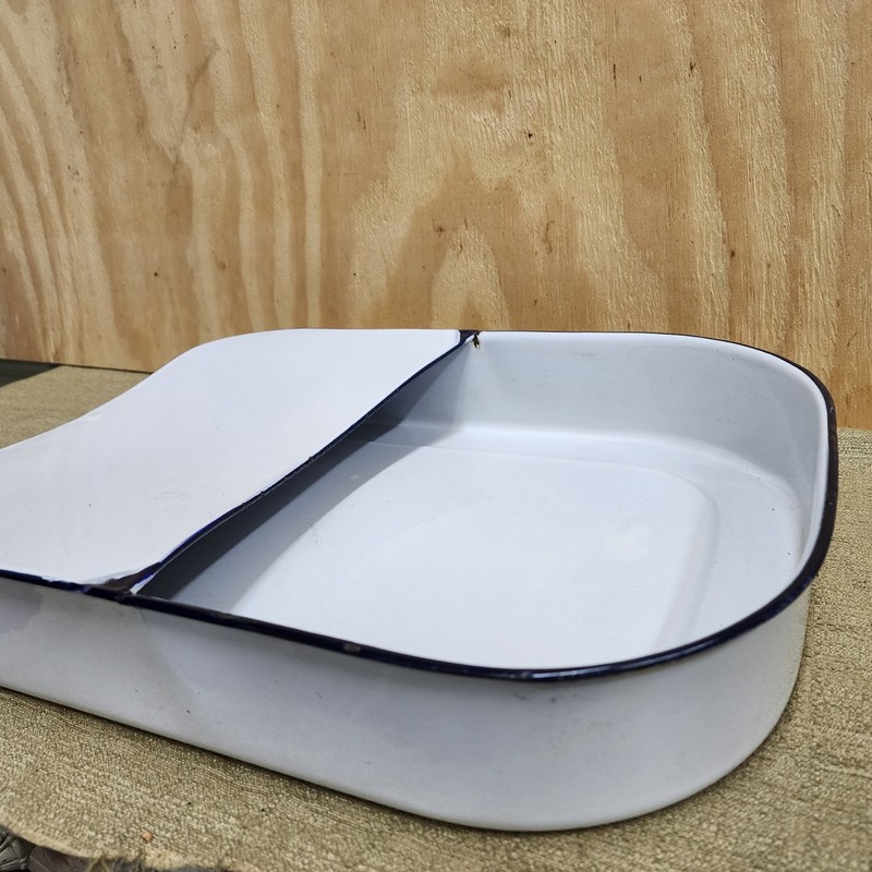 Vintage Enamel Bed Pan - Bedpan - White with Blue Trim - item #5498-4 gallery