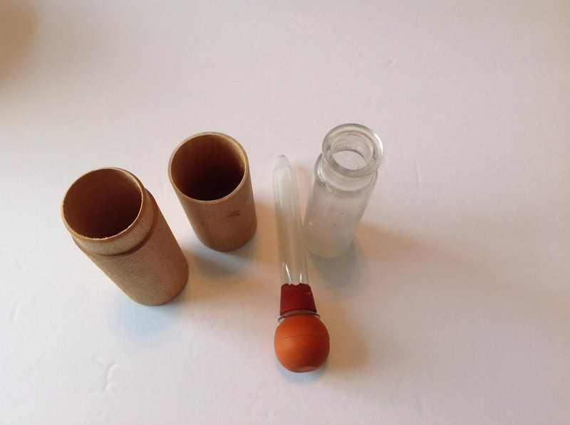 Vintage Rubber Bulb Glass Syringe In Wood Tube Container. Measurements Are Below gallery