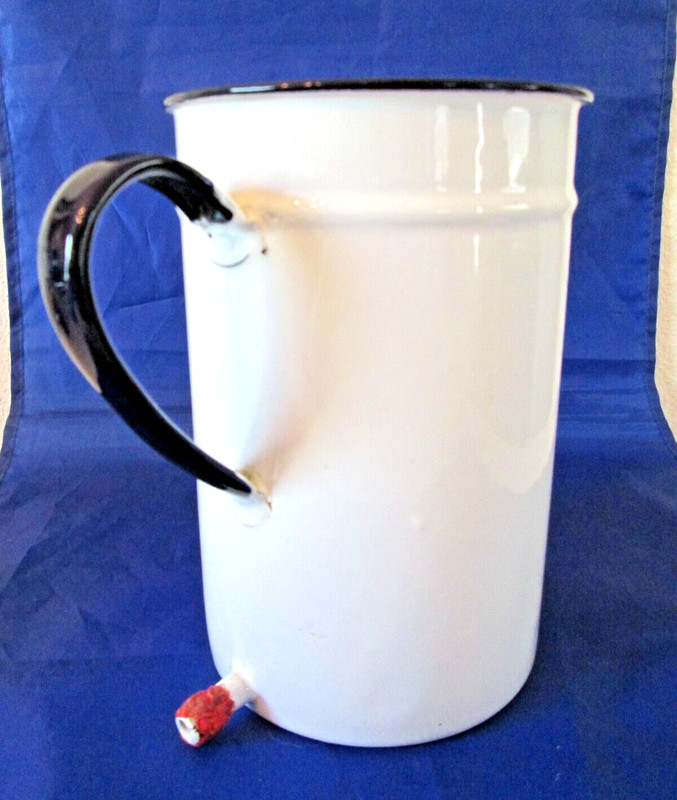 Vintage White & Black Enamelware Hospital Irrigator