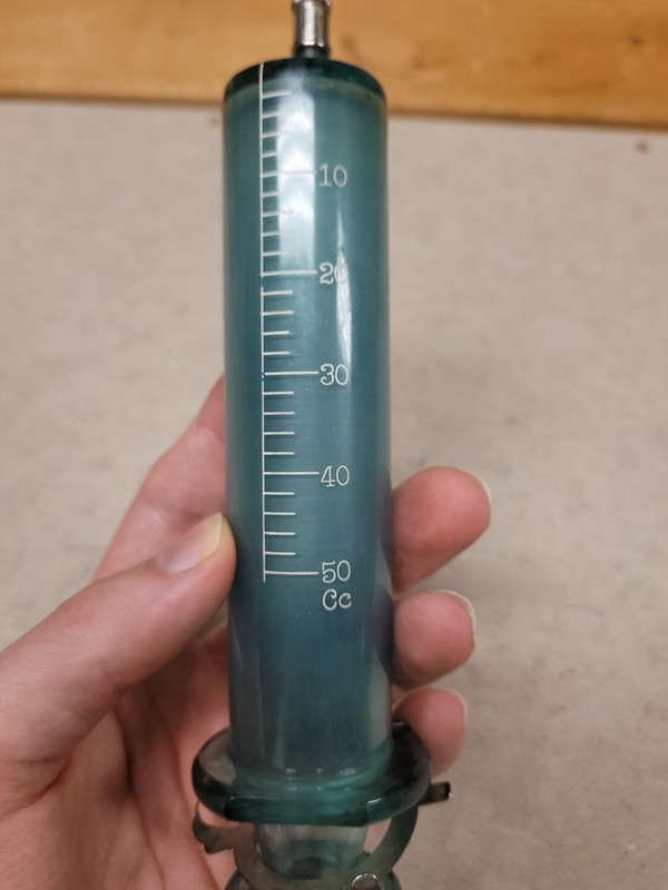 Antique 1930s VIM Emerald No 851 Medical Syringe Green Glass RARE 50CC Large gallery
