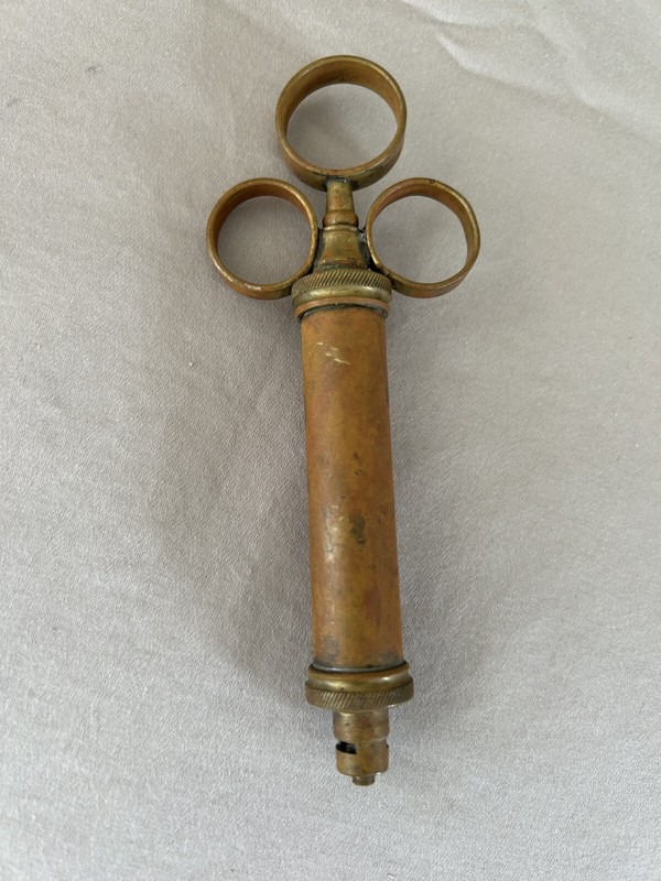 Antique Vintage Brass & Copper Medical Syringe
