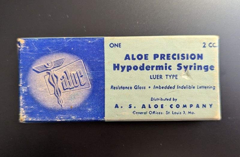 Vintage Aloe Precision Glass Hypodermic Syringe – Lure Type 2 CC with Box
