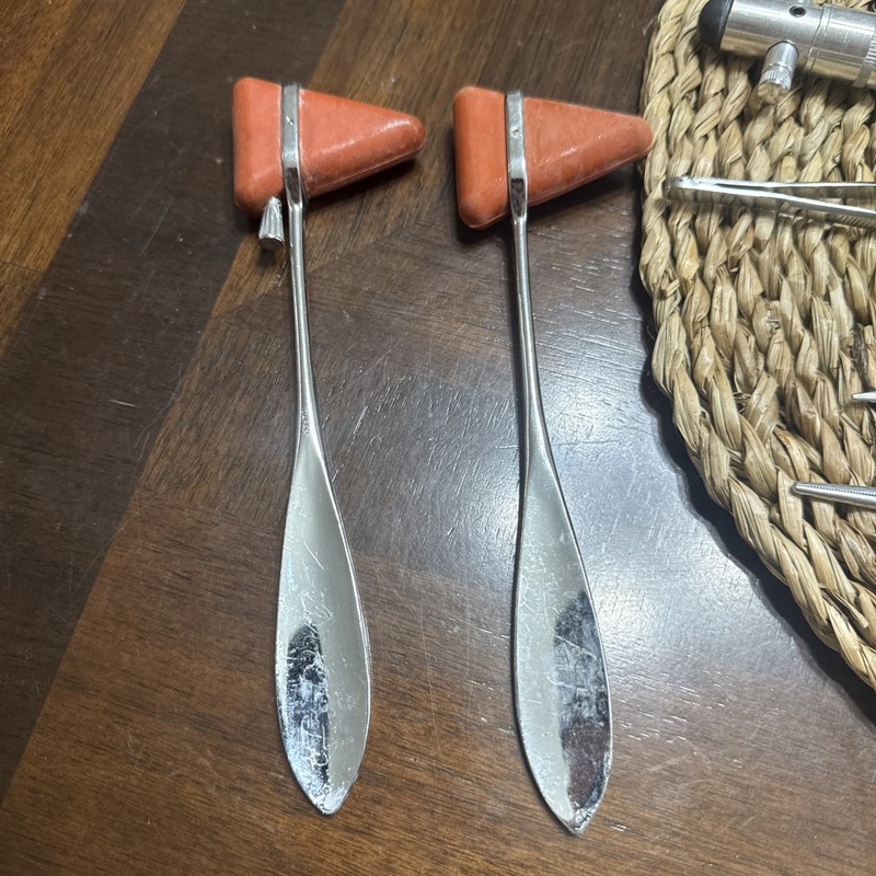 Vintage Medical Instruments Lot w/ Doctor Bag Syringe Hammers Tuning Forks gallery