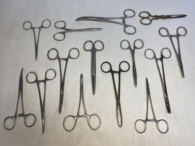 14 Vintage Medical Dental Scissors Suture Clamp Cutter Extractors. War medic?