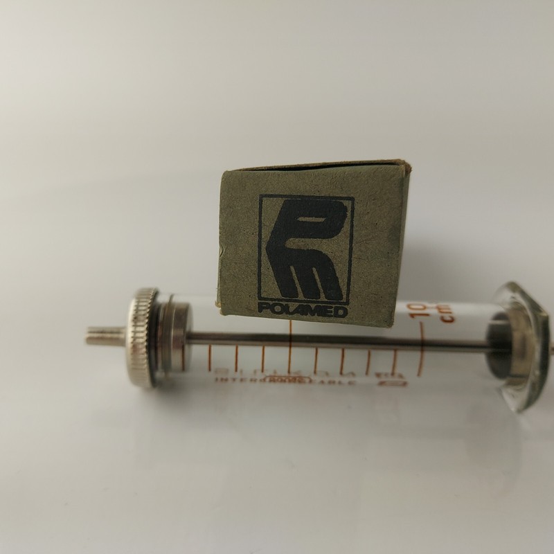 Vintage Glass Syringe 10 ml Interchangeable Silikon Polamed Poland #5678 gallery