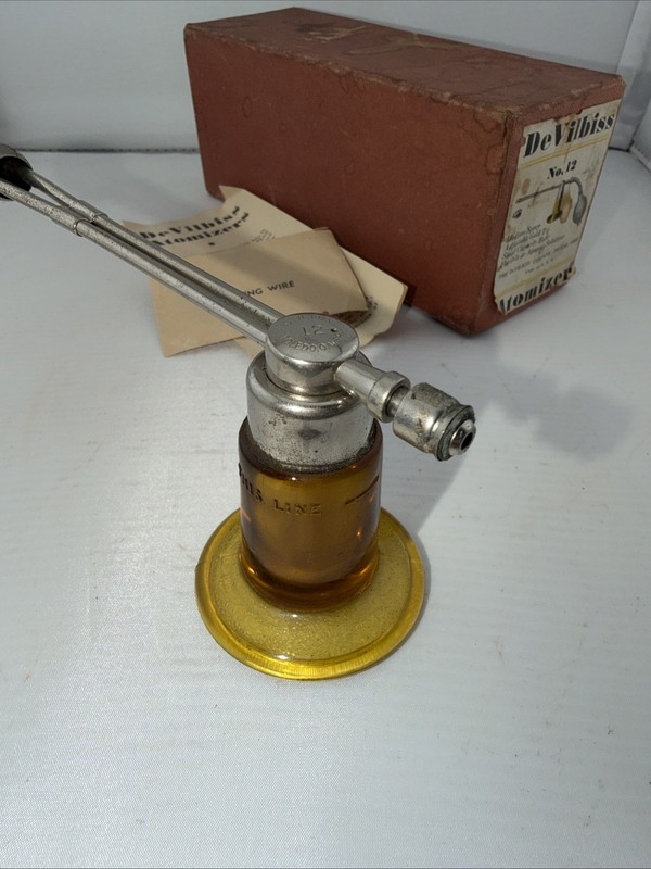 1930s Dr. DeVilbiss Atomizer No. 12 Golden Glass Sprayer Mist w Box - No Bulb gallery