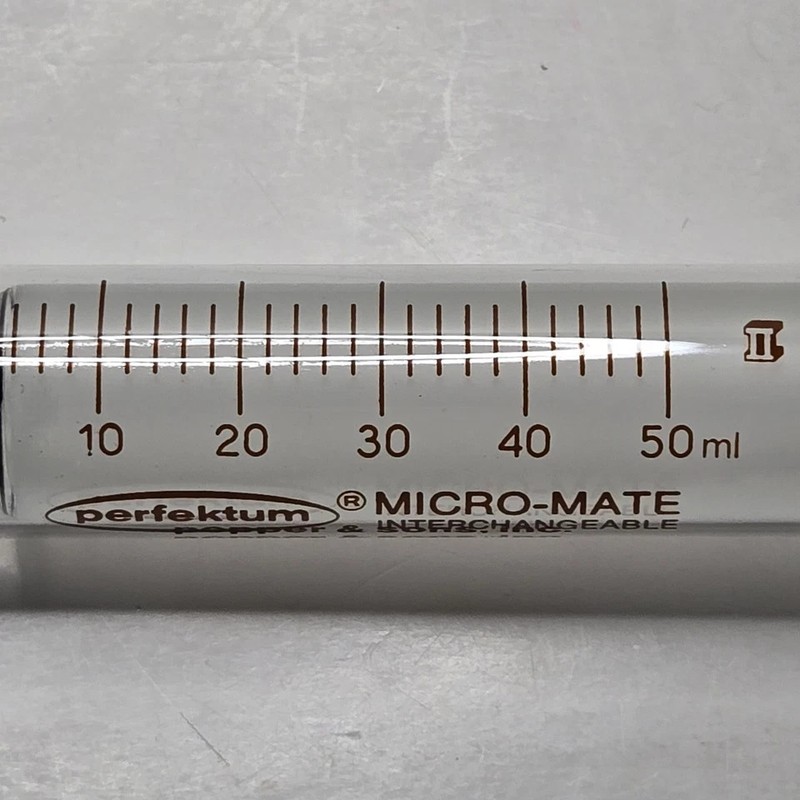 Vintage Glass Perfektum Micro-Mate Interchangeable 50cc Hypodermic Syringe + Box gallery
