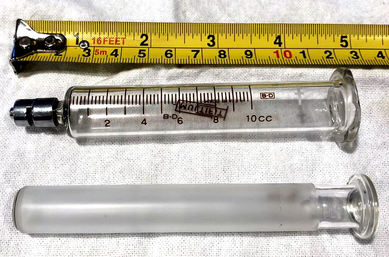 Vintage Becton Dickinson Glass Syringe With Metal Tip 10CC New Old Stock Medical