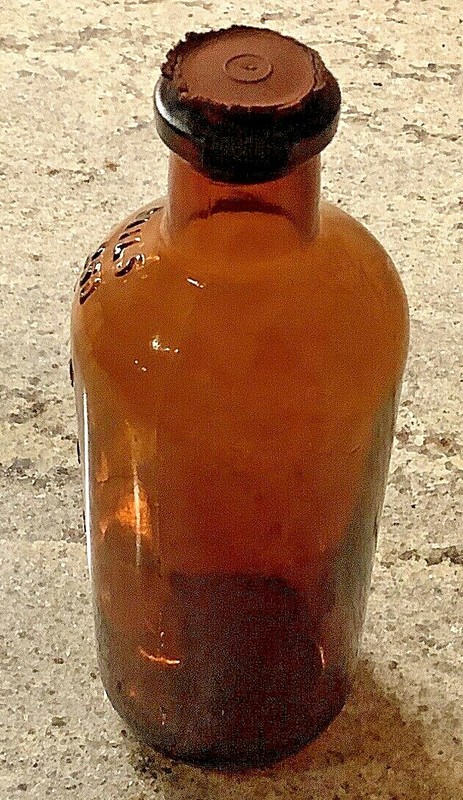 Vintage Medical Bottle w/rstopper 6 inches tall x 2 1/4 wide - Amber Color 744 gallery