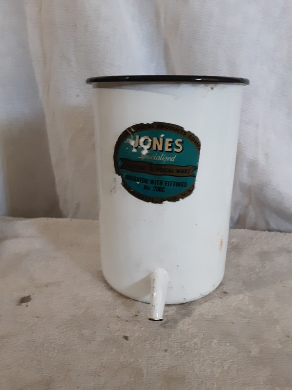 E612~ Vintage Jones Specialized Hospital Surgical Ware Irrigator White Metal gallery