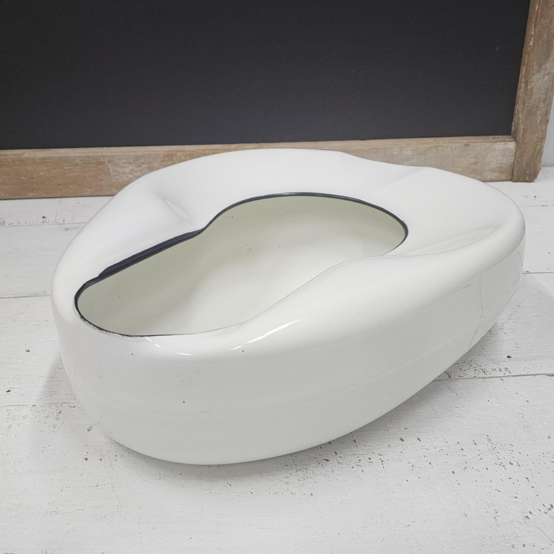 Vintage Enamel Bed Pan - Bedpan - White with Black Trim - item #6167 gallery