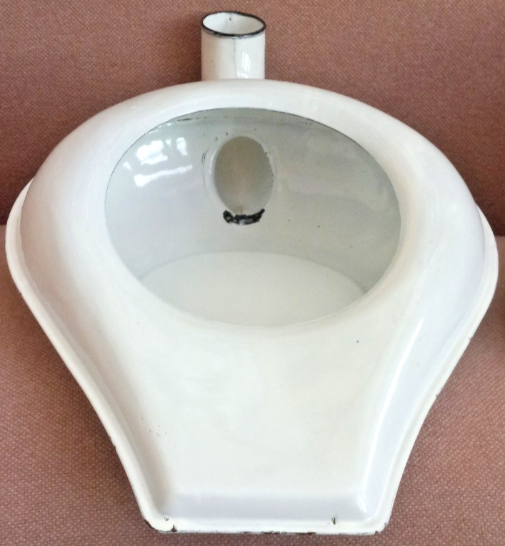Vintage Unbranded White with Black Trim Enamelware Metal Bedpan/Urinal with Lid gallery