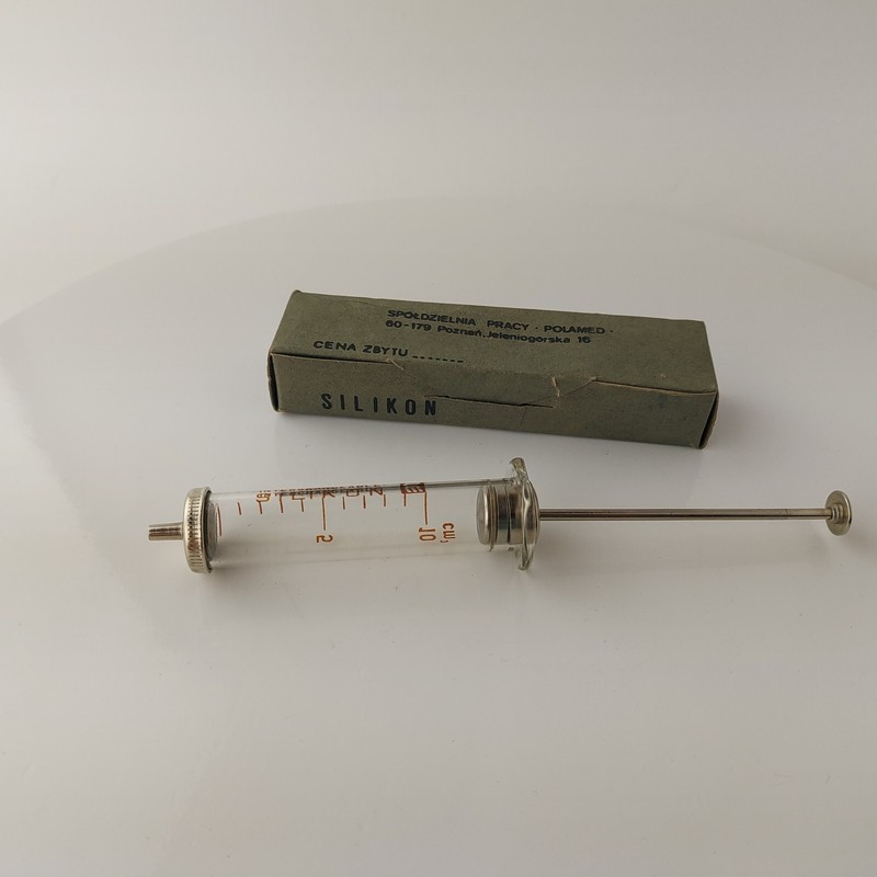 Vintage Glass Syringe 10 ml Interchangeable Silikon Polamed Poland #5678 gallery