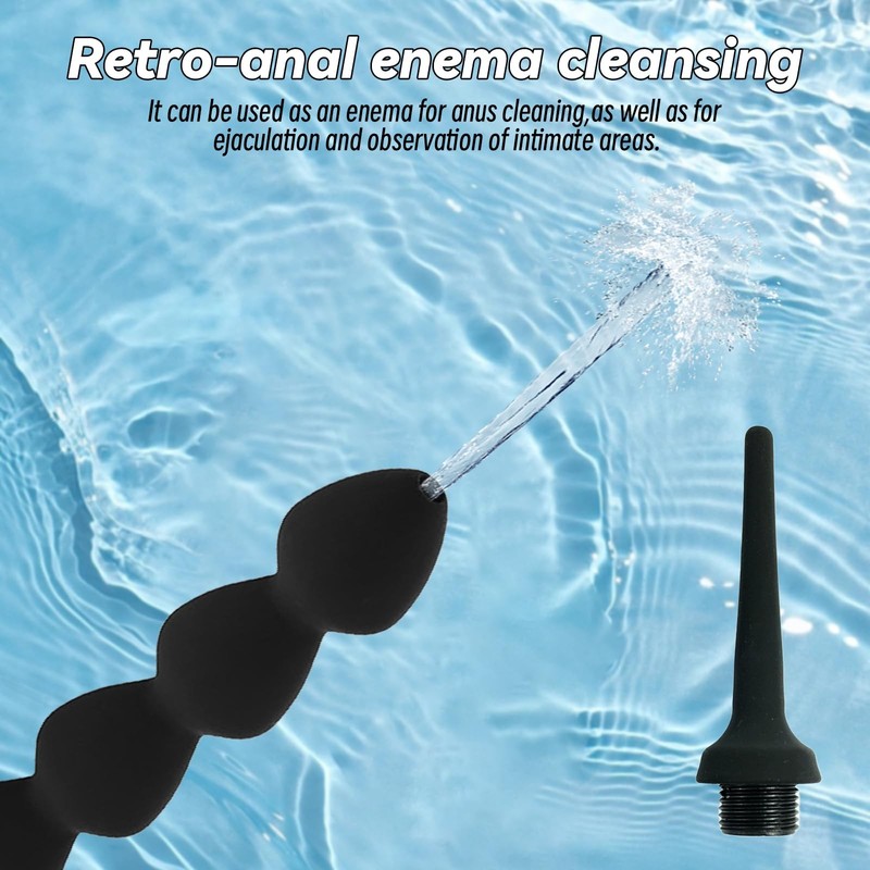 2 Pc Shower Enema Douche Nozzles , Comfortable Silicone Black gallery