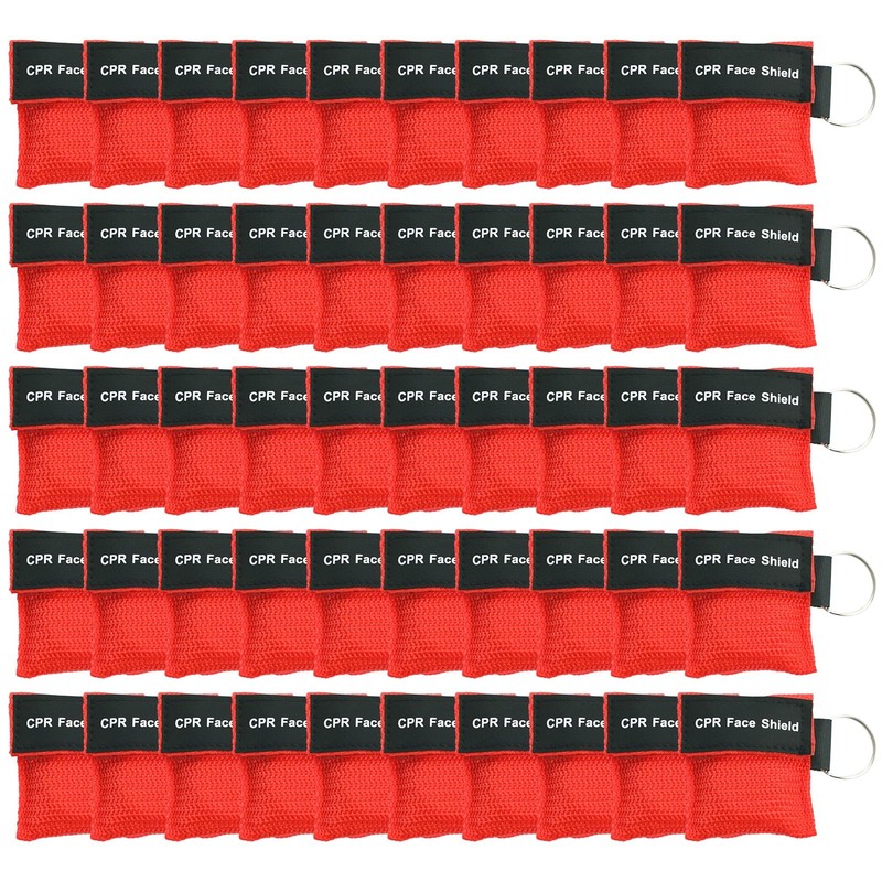 50 Packs CPR Pocket Mask, Face Shield for Keychain, One-Way CPR…