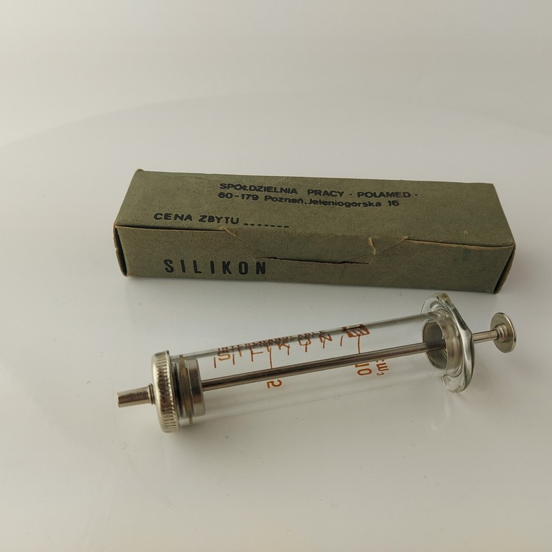 Vintage Glass Syringe 10 ml Interchangeable Silikon Polamed Poland #5678 gallery