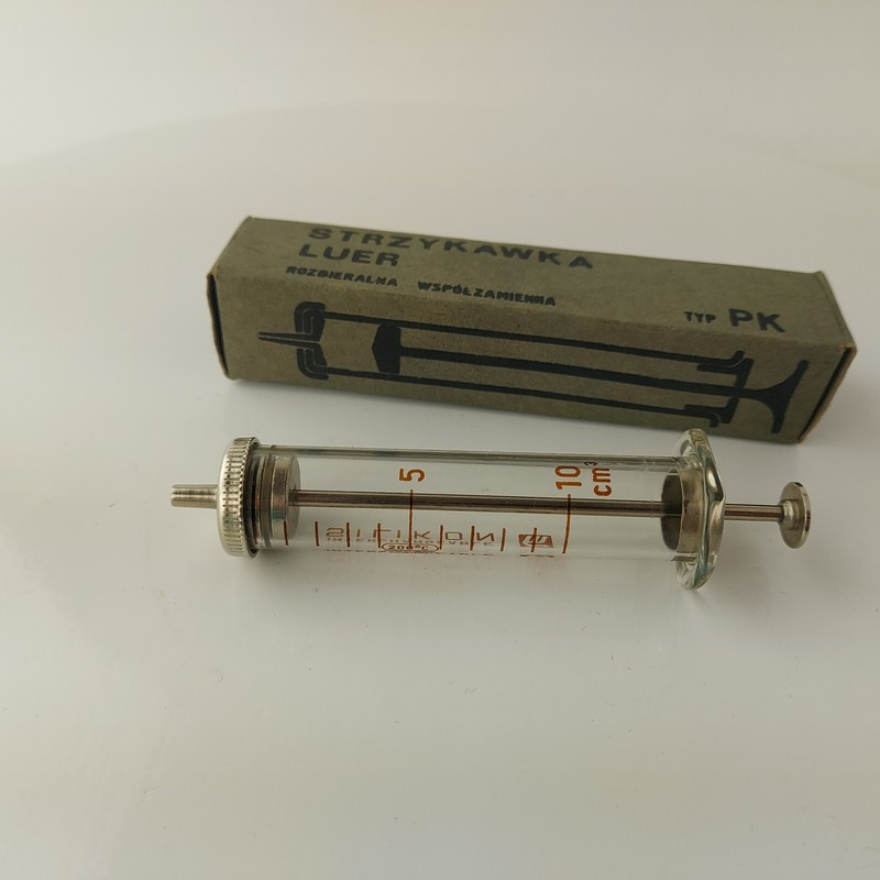Vintage Glass Syringe 10 ml Interchangeable Silikon Polamed Poland #5678 gallery