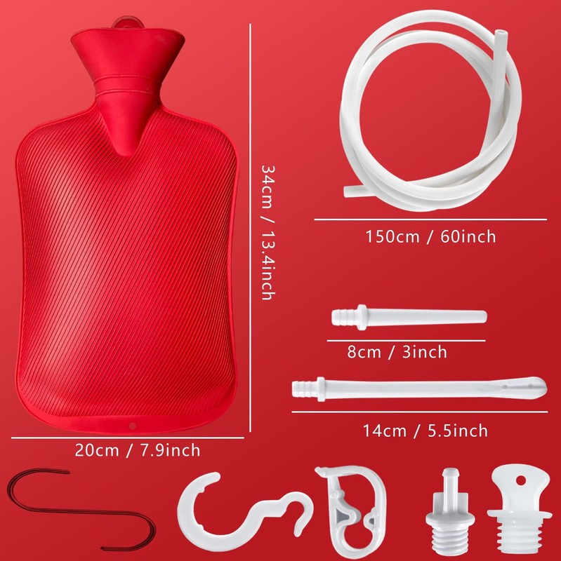 Enema Bag 2L Home Kit with 2 Tips,60 inch Long Silicone Hose, Red gallery