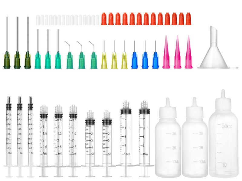 Glue Syringe Needle Tip Squeeze Bottles Set 1ml-3ml-5ml-10ml-30ml-50ml