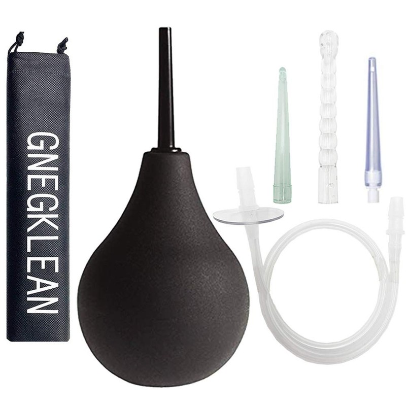 GNEGKLEAN Black Silicone Enema Bulb Kit 7.6oz Clean Anal 7 Piece Set,