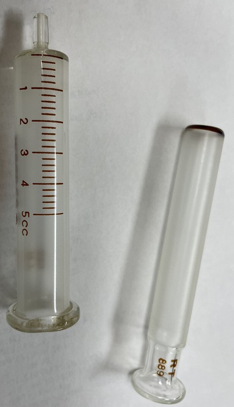 Vintg Wood Instrument Co 5cc RT 889 Hypodermic Glass Syringe Luer Glass Tip/Box gallery