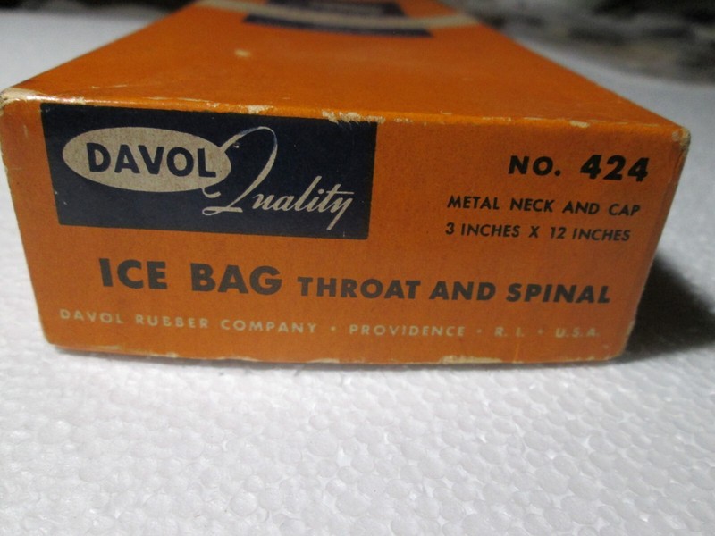 Vintage Davol Rubber Co USA #424 Throat & Spinal Ice Bag Black Bakelite Lid gallery