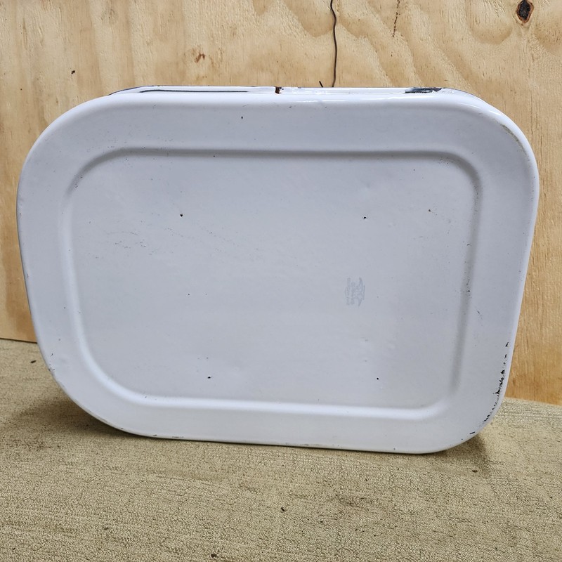 Vintage Enamel Bed Pan - Bedpan - White with Blue Trim - item #5498-4 gallery