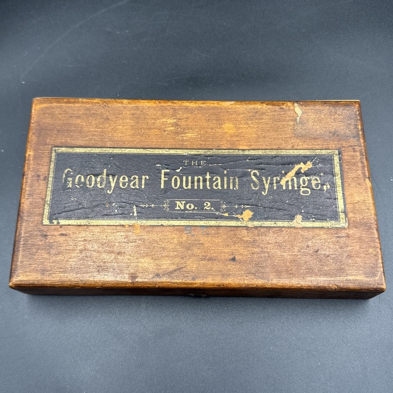 Antique Goodyear Fountain Syringe No.2 Wooden Box Medical Goodyear Rubber Co
