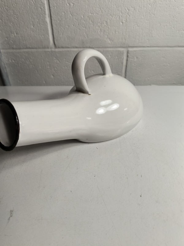 Vintage Enamelware Bedpan White Urinal Bed Pan Black Trim Patina Primitive gallery