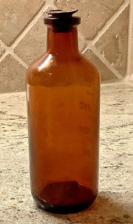 Vintage Medical Bottle w/rstopper 6 inches tall x 2 1/4 wide - Amber Color 744 gallery