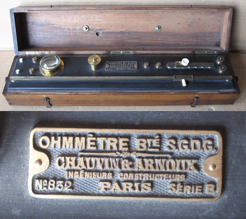 ANTIQUE FRENCH TECHNICAL INSTRUMENT DEVICE OHMMETER / CHAUVIN&ARNOUX PARIS 1904