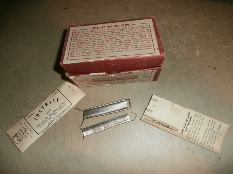 Vintage Box of Justrite Nickle Silver Michel’s Wound Clips Medical Collectible